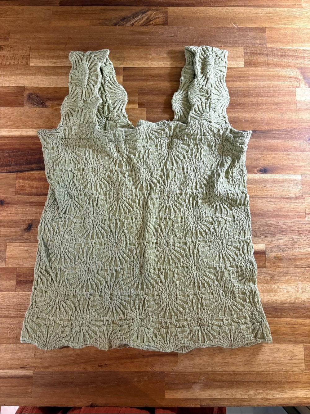 Flower Textured light Green Square-Neck cami Tank Top